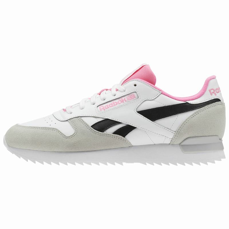 Tenisi Reebok Cl Leather Ripple Clip Su Barbati Albi/Gri/Roz Romania OV8341RJ